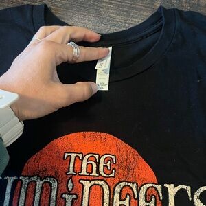 Black Graphic The Lumineers Concert T-Shirt with Orange and White Design